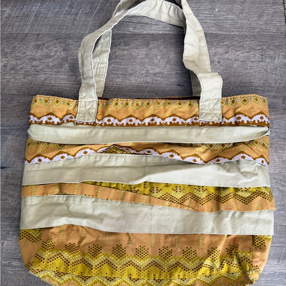 Elegant Tan and Yellow Patterned Shoulder Bag